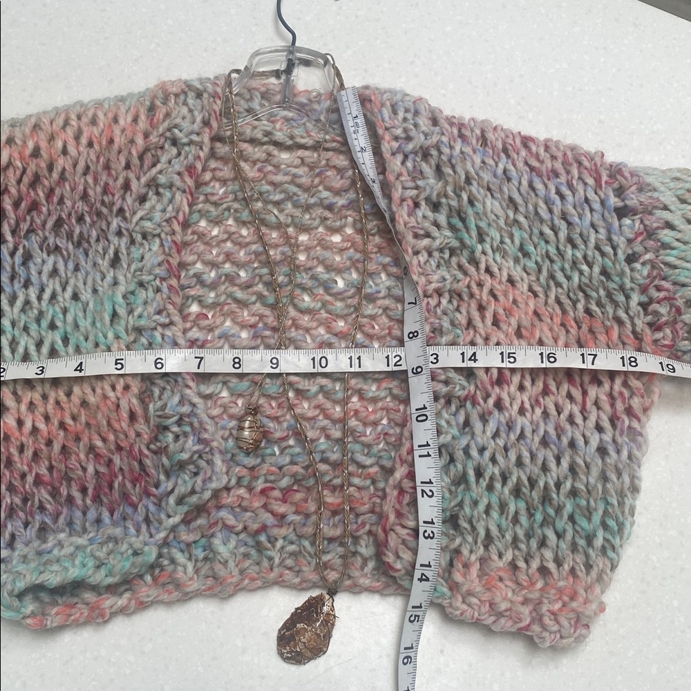 Artisan chunky knit cropped boho sweater w prairie shabby chic vibe - Picture 2 of 10